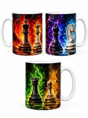 Chess Mug 11 oz Ceramic Coffee Cup – King, Queen, Bishop, Knight, Rook & Pawn..